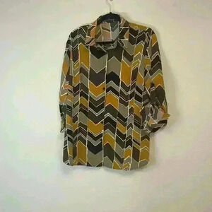 Emery Rose chevron black grey and mustard yellow button up shirt size XL